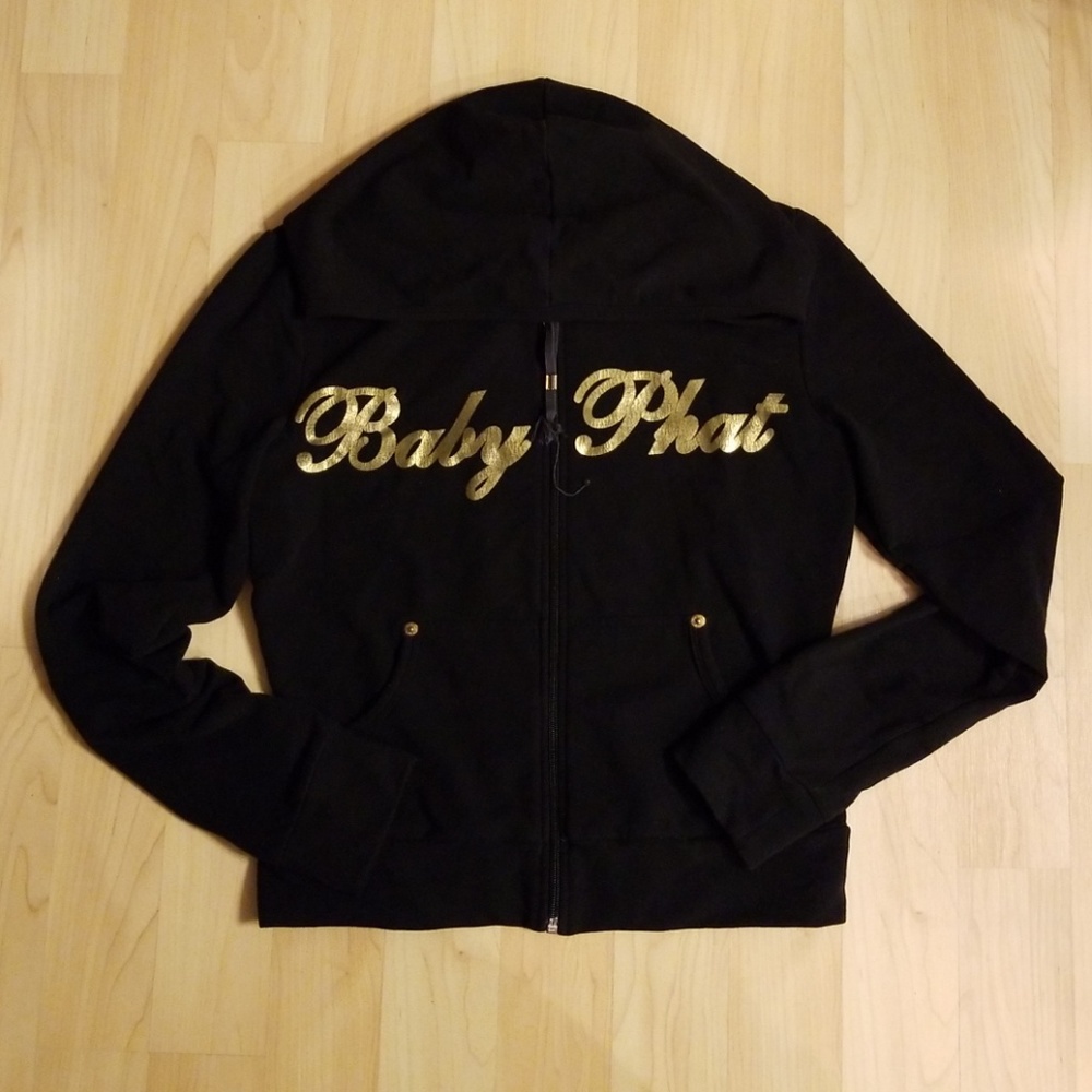 Black zip up hoodie with gold detailing